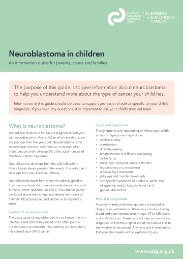 Front cover for factsheet - neuroblastoma