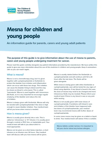 Front cover for drug factsheet - mesna