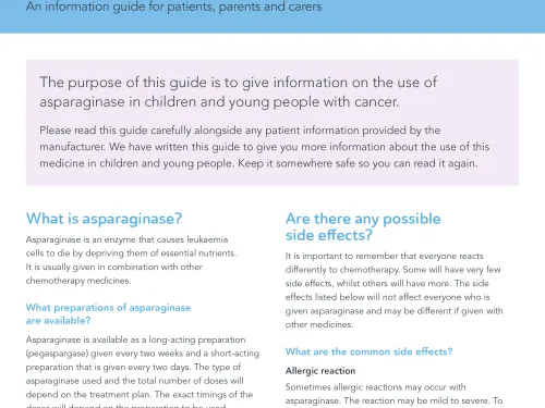 Front cover for factsheet - Asparaginase for children and young people