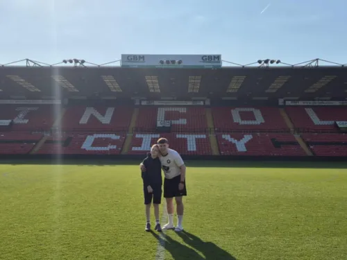 Ethan Casement with his friend Charlie at a charity football match